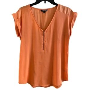 Express Peachy Coral Colored Polyester Blouse with Zipper